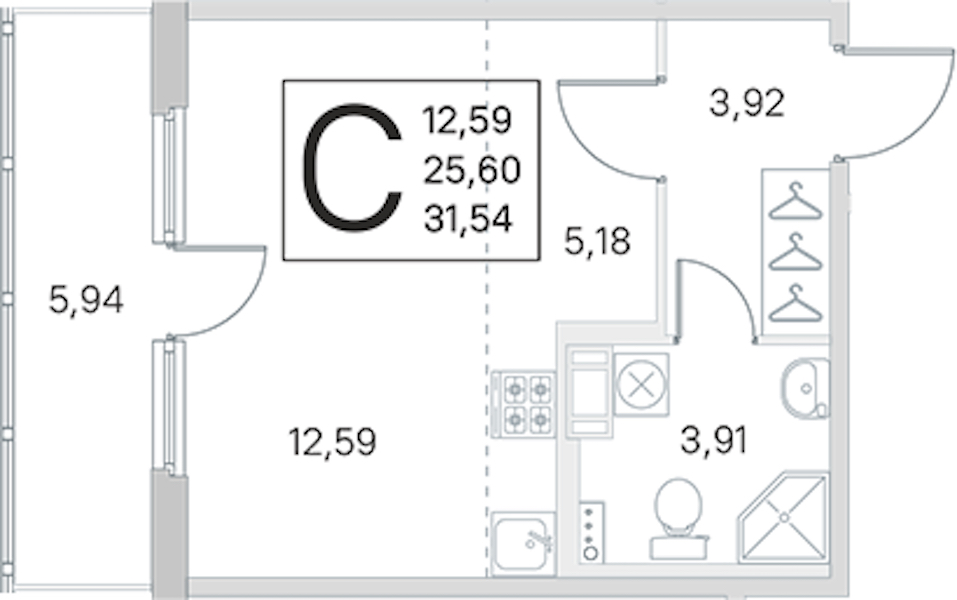 Квартира студия 25.6 м², 2/4 эт., ЖК «Любоград в Стрельне»